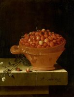A Bowl of Strawberries on a Stone Plinth by Adriaen Coorte