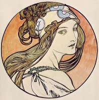 Alphonse Marie Mucha Woman with a Headscarf W C on Paper by Alphonse Marie Mucha
