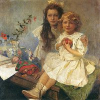 Jaroslava And Jiri The Artist S Children 1919 by Alphonse Marie Mucha
