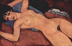 Red Female Nude Painting by Amedeo Modigliani
