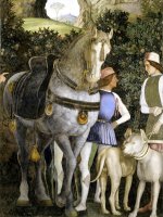 la camera degli sposi: grooms with horse and two dogs by Andrea Mantegna