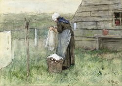Vrouw Bij Een Waslijn by Anton Mauve