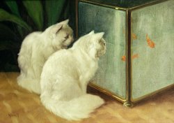 White Cats Watching Goldfish by Arthur Heyer