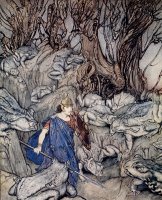 In The Forked Glen Into Which He Slipped At Night-fall He Was Surrounded By Giant Toads by Arthur Rackham