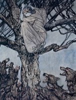 She Looked With Angry Woe At The Straining And Snarling Horde Below Illustration From Irish Fairy by Arthur Rackham