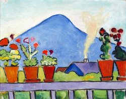 Geraniums Before Blue Mountain by August Macke