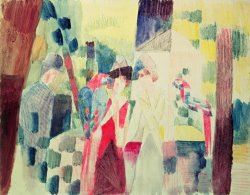 Two Women and a Man with Parrots by August Macke