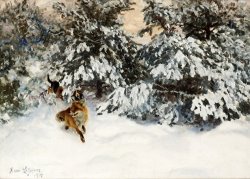 Winter Landscape with Fox And Hounds by Bruno Liljefors