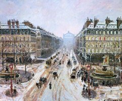 Avenue de l'Opera - Effect of Snow by Camille Pissarro
