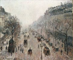 Boulevard Montmartre on a Sunny Foggy Morning by Camille Pissarro