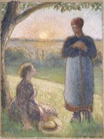 Country Women Chatting, Sunset, Eragny by Camille Pissarro