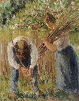 Farm Labourers Planting Stakes by Camille Pissarro