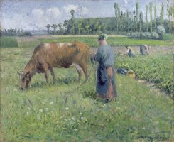Girl Tending a Cow in Pasture by Camille Pissarro