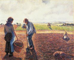 Peasants In The Field Eragny by Camille Pissarro
