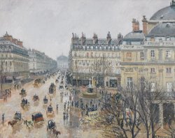 Place Du Theatre Francais Paris Rain by Camille Pissarro