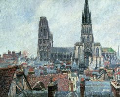 Roofs Of Old Rouen Grey Weather by Camille Pissarro