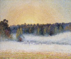 Sunset And Fog, Eragny by Camille Pissarro