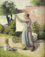 Woman Hanging Laundry by Camille Pissarro