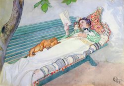 Woman Lying on a Bench by Carl Larsson