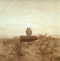 Landscape with Grave, Coffin And Owl (sepia Ink And Pencil on Paper) by Caspar David Friedrich
