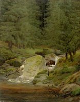 The Evergreens by The Waterfall (oil on Canvas) by Caspar David Friedrich