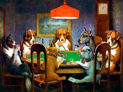 A Friend in Need Dogs Playing Poker by cassius marcellus coolidge