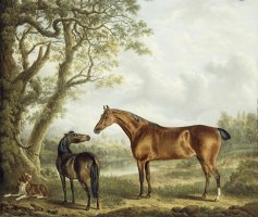 Hunters And a Spaniel in an Extensive Landscape by Charles Towne