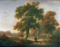 Travellers at a Crossroads in a Wooded Landscape by Charles Towne