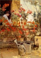 Geraniums by Childe Hassam