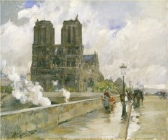 Notre Dame Cathedral Paris 1888 Oil on Canvas by Childe Hassam