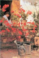 Red Geraniums by Childe Hassam
