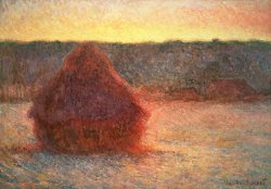 Haystacks at Sunset by Claude Monet