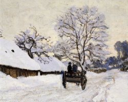 The Carriage- The Road To Honfleur Under Snow by Claude Monet
