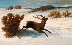 Deer Running in The Snow by Courbet, Gustave