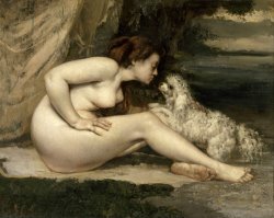Nude Woman with a Dog by Courbet, Gustave
