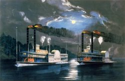 A Midnight Race on the Mississippi by Currier and Ives