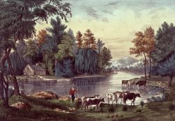 Cows on the Shore of a Lake by Currier and Ives