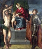 Madonna Enthroned with Child And Saints Conserved at The Galleria Estense in Modena by Dosso Dossi