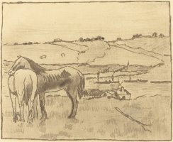 Horses in The Meadow (chevaux Dans La Prairie) by Edgar Degas