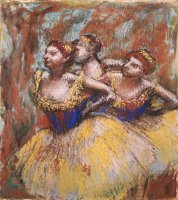 Three Dancers (yellow Skirts, Blue Blouses) by Edgar Degas
