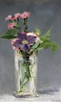 Pinks And Clematis in a Crystal Vase by Edouard Manet