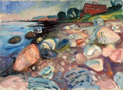 Shore with Red House by Edvard Munch