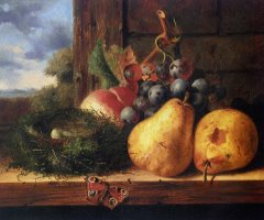Still Life with a Birds Nest And Fruit by Edward Ladell