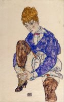 Portrait of The Artist's Wife Seated, Holding Her Right Leg by Egon Schiele