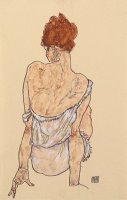 Seated woman in underwear by Egon Schiele