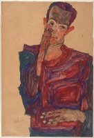 Self Portrait with Eyelid Pulled Down, 1910 by Egon Schiele