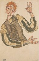 Self Portrait with Striped Sleeves by Egon Schiele