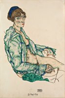 Sitting Semi Nude with Blue Hairband by Egon Schiele