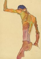 Standing Male Nude with Arm Raised, Back View by Egon Schiele