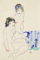 Two Female Nudes by The Water by Egon Schiele